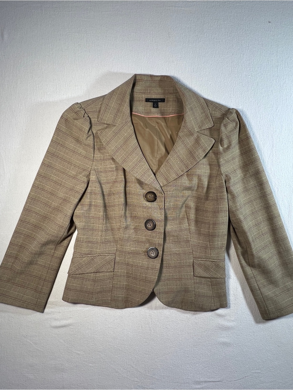 Plaid Single-Breasted Women's Blazer Jacket -Preppy, Collegiate, Tailored - Picture 3 of 10